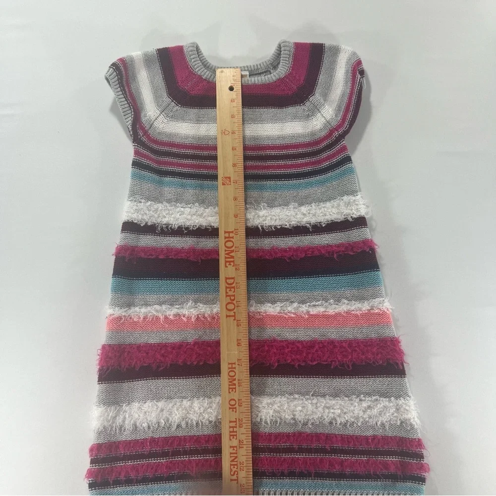 Gymboree Girls Sweater Dress Size 8 Striped Fuzzy Knit Pink Blue Cap Sleeve